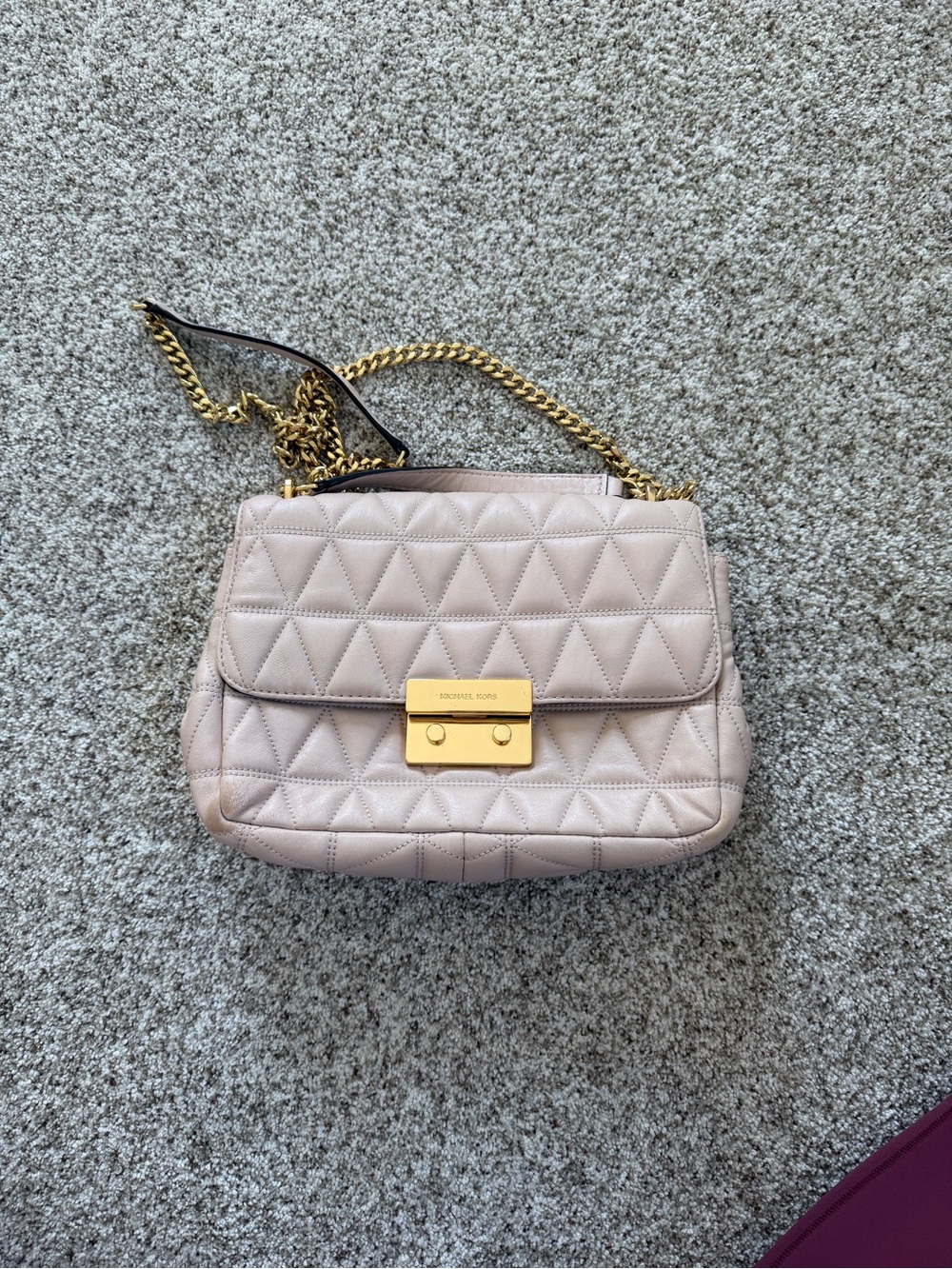 Michael Kors Quilted Shoulder Bag in Light Blush with Gold Hardware